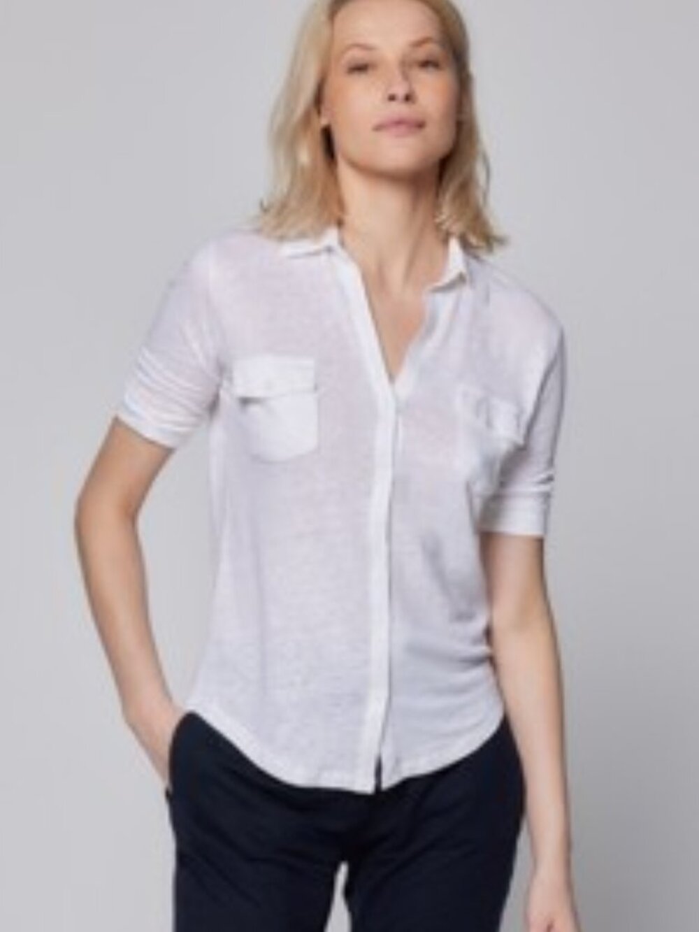 Majestic Filaments Stretch Linen 3/4 Sleeve Pocket Shirt - WHITE - SIZE 3/MED